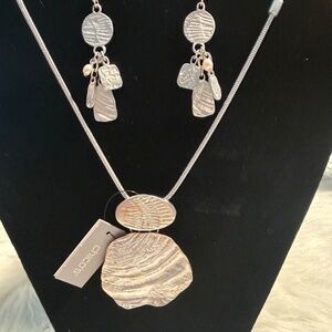 Chico's Silver Tone Seashell Adj.Necklace & Dangly Earrings Set